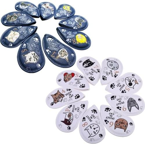2021 New 9 Pcs Portable Golf Club Headcovers Cute Cartoon Cat Pattern PU Waterproof Cover