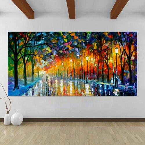 Single Abstract Night View Lighting Landscape Street Canvas Mural Decoration Hand-Painted Oil Painting Living Room