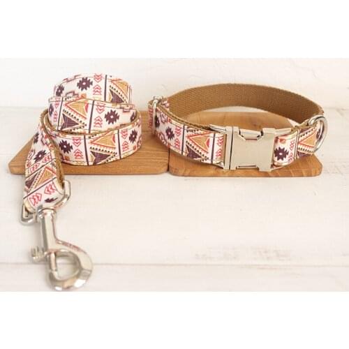 Customized Dog Collar Engraved Puppy ID Tag Leash Collar Set Adjustable Outdoor Fashion Print Pet Collar Leash THE FOLK BROWN