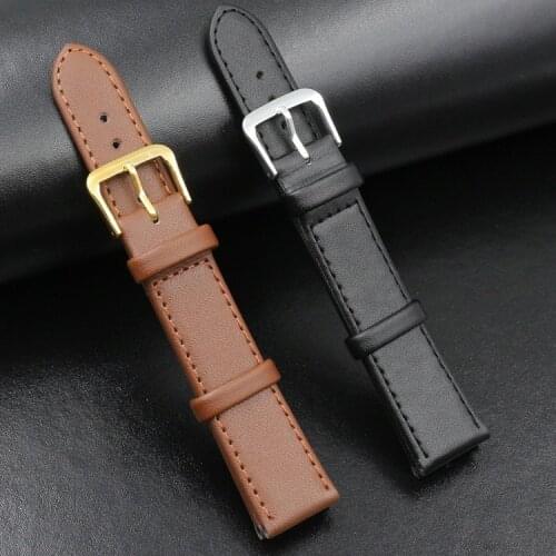 Pin buckle plain leather strap watch band Black Brown 12 14 16 18 19 20 22 24MM strap Suitable