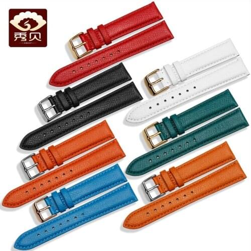 Fashion Ladys Strap Genuine Leather Watchband Colorful Litchi Grain Calfskin Strap with Pin Buckle 14 16 18 20mm Free Ship Sale