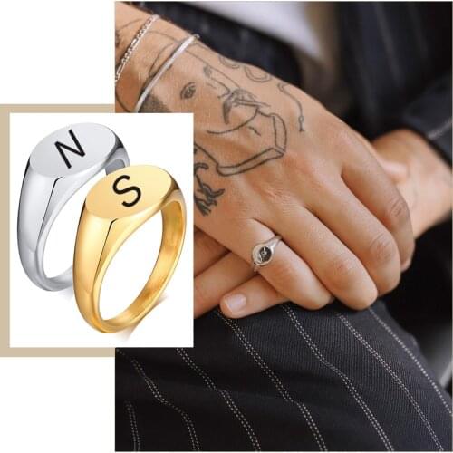 Chic Personalized Signet Rings for Women, Minimalist Oval Top Stamp Finger Band,Stainless Steel Candid Street Jewelry