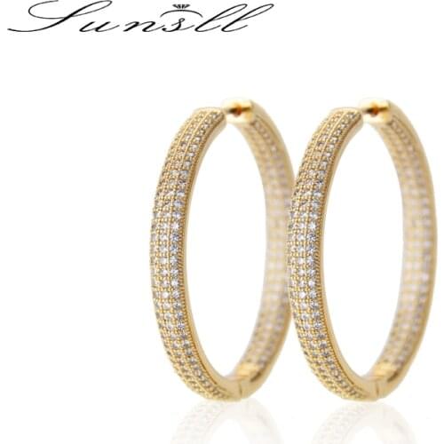 SUNSLL New gold copper earring white cubic zircon hoop earrings for women / girls fashion party simple jewelry earring gifts