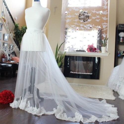 High Quality Tulle Wedding Overskirt Custom Made Floor Length Zipper Waist Bridal Gowns Overlay with Lace Edge Tulle Tutu Saia