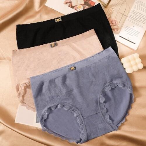 3/5PCS Lace Side Cotton Crotch Seamless Panties 90-150KG Lady Plus Size Underwear Underpants High Waist Briefs Lingerie Women