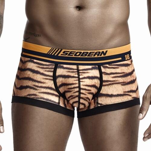 SEOBEAN Brand Tiger Stripe Mens Underwear Boxers Male pyjama Panties Sexy Low Waist Men Boxer Shorts Calzoncillos Cuecas
