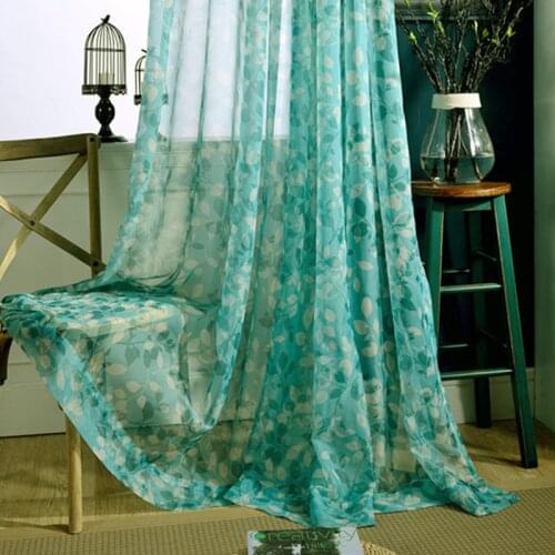 Green Leaves Tulle Window Curtains for Living Room Bedroom Fabrics Organza Sheer Panel Voile