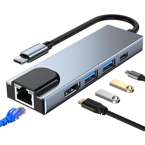 5 in 1 Mosible Type C to HDTV USB C HUB Rj45 100M HUB Adapter Type C HUB Dock for mac book pro thunderbolt 3 USB C Splitter
