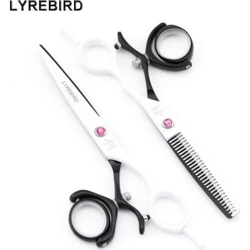 Japan Hair Scissors 6 INCH White Black 360 Swivel Hairdressing Scissors Japan Hair Shears Thinning Shears Lyrebird NEW
