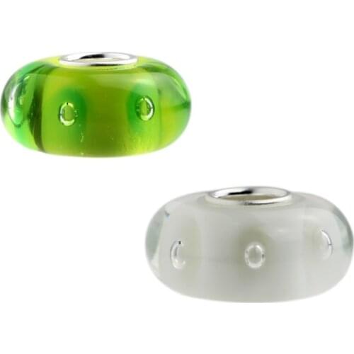 Emith Fla 925 Sterling Silver Large Hole Bubble Murano Glass European Charm Beads Fit Brand Bracelet Jewelry