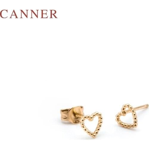 Fashion 925 Sterling Silver Hollow heart-shaped Stud Earrings for Women Simple Cute Gold Earrings Girls Lovely Party Jewelry