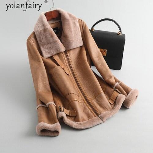 Womens Fur Coat Female Natural Fur Jacket Sheep Shearling Autumn Winter Clothes Women Motorcycle Abrigo Mujer 083104 Pph1453
