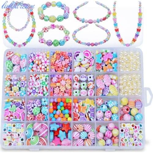 1set 24 Small Grid Children Beaded Toys Necklaces Bracelets Beads Educational Toys Girls DIY Manual Work