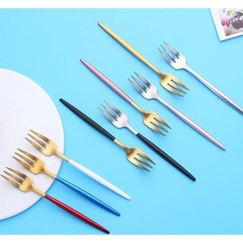 1 Pc Matte Black Gold Fruit Fork Children Snack Cake Dessert Food Fruit Pick Bento Lunches Party Solid Color Fork Dropshipping
