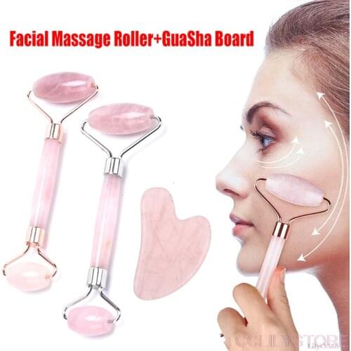 2pcs/set Natural Jade Facial Massage Crystal Roller Jade Roller Stone Natural Rose Beauty Skin Tool
