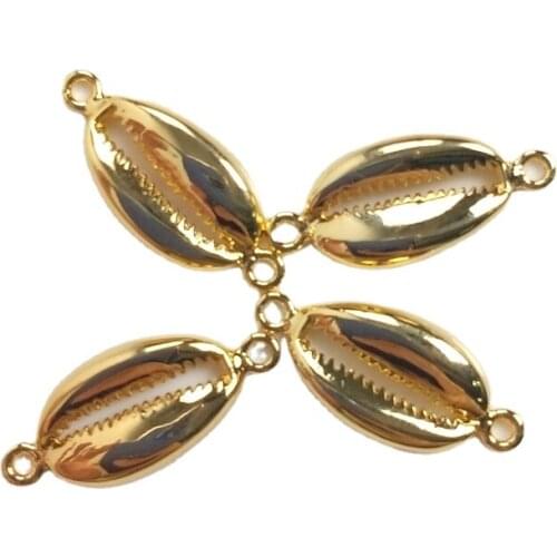 5pcs Gold Brass Cowrie Shells Charms Pendant Gold Diplopore Connector Cowry Shell Bracelet Necklaces For Women Jewelry Making