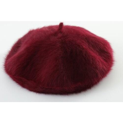 Winter Rabbit Hair Fur Beret Hats Women French Hat Girls Solid Color Berets Lady Fashion Wool Berets For Women Flat Cap