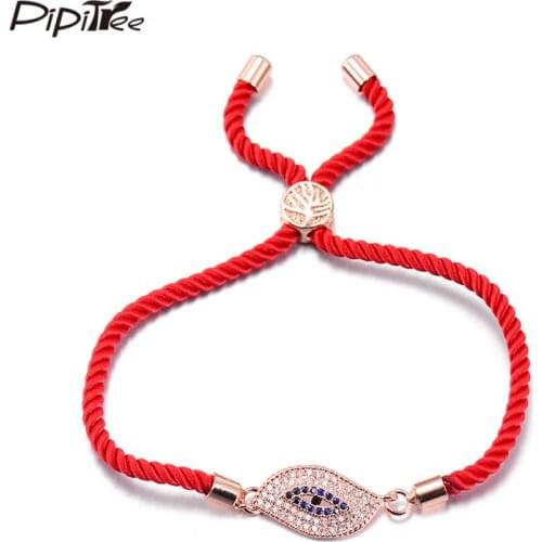 Pipitree Trendy Slider Red String Bracelet Lucky Wedding Jewelry Micro Paved Cubic Zirconia Evil Eye Charm Bracelets for Women