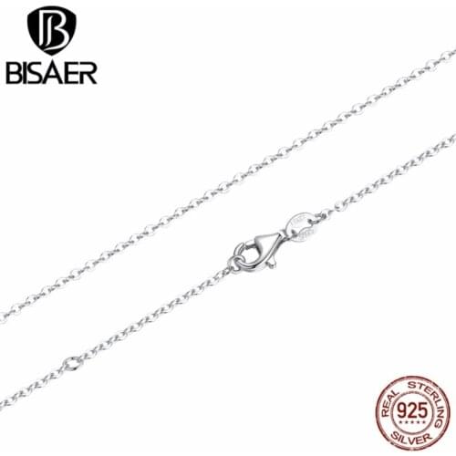 BISAER 45CM Necklace Chain 925 Sterling Silver Lobster Clasp Adjustable Simple Chain Fashion Necklace Jewelry ECA010-45