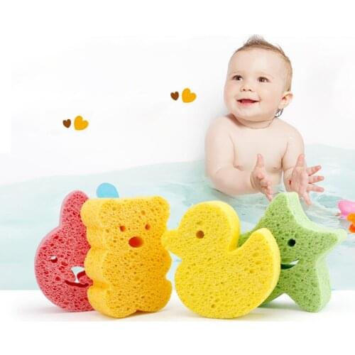 Baby Bath Sponge Brushes Infant Cartoon Take Shower Faucet Wash Bath Brushes Tool Kids Rubbing Body Sponge Accessories
