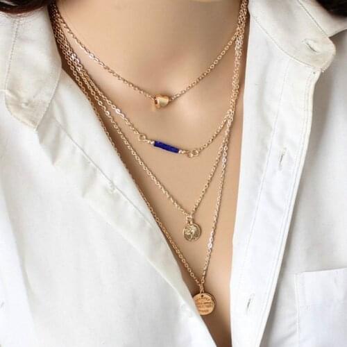Long multi layer necklace gold choker statement neckless women gold chain multilayer necklace geometric chokers 2021 jewelry