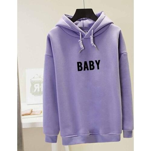 Aesthetic Long Sleeve Purple Hoodie Korean Hooded Sweatshirt Baby Letter Print Sweatshirt with Pocket Autumn Spring Pullover