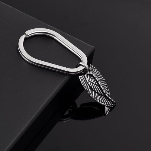 IJK2050 Cool Man Accessories, Hot Sale 316L Stainless Steel Wings Feather Cremation Key Chain Personalized Jewelry Gift for Male