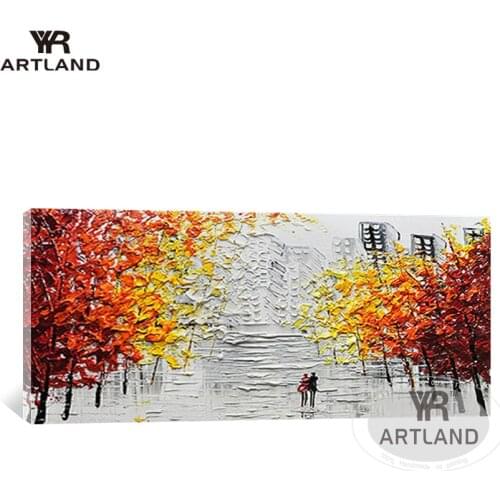 Unique gift lover in fall street landscape pure Handmade canvas oil painting for wall home decoration for living room no framed