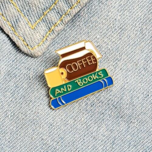 Coffee Book Literary Enamel Pins Reading Life Coffee Addict Brooch Backpack Shirt Button Badge Fashion Jewelry Gift for friends