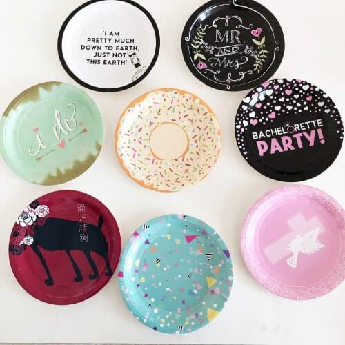 Wholesales 23Cm Childlike Round Paper Plates 8 Pcs /Shrink Wrap Disposable Party Art Colored Dinnerware