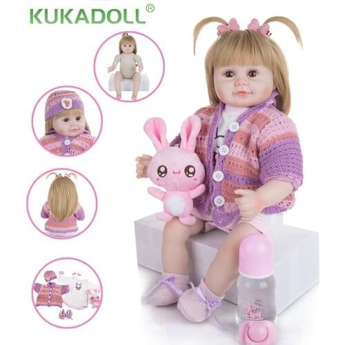 KUKADOLL 18 Inch Cute Reborn Babies Doll Cloth Body Lifelike Simulation Baby Play Toys Doll For Kids Birthday Christmas Present