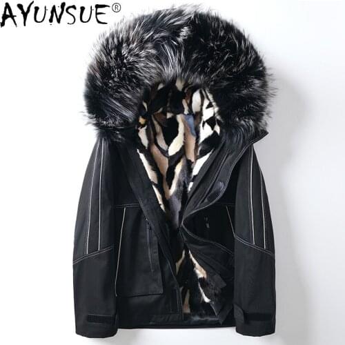 AYUNSUE Jacket Men Clothing Winter Coat Male Real Mink Fur Jackets Hooded Genuine Shearling Parka Mens Abrigo Invierno LXR974