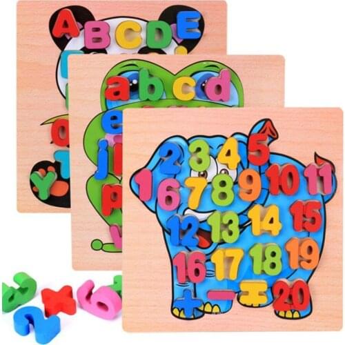 Hot Sale Child Clutch Plate Wooden Puzzle Baby Digital Letter Shape Puzzle Early Learning & Education Toy Colorful For Children