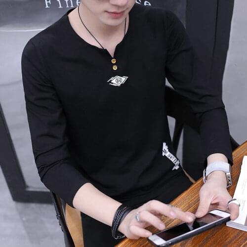 Spring New Model Long-Sleeved T-shirt Mens Hoodie Trend round Neckline Slim Style in Korean Version Bottoming Shirt