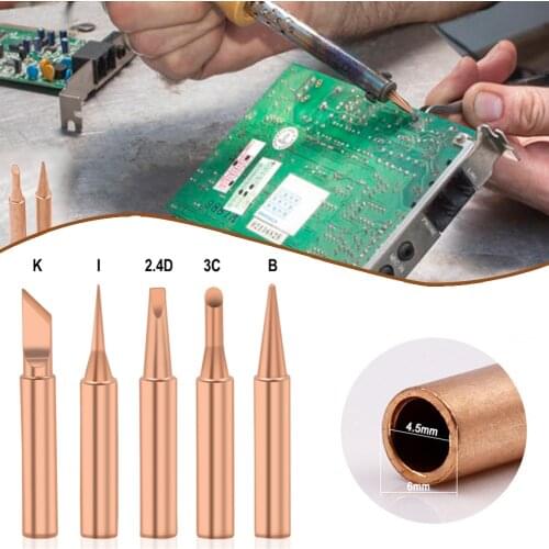 5pcs Soldering Iron Pure Copper Oldering Iron Head Set Inside Hot Bare Copper Electric I/b/k/2.4d/3c Soldering Iron Tip