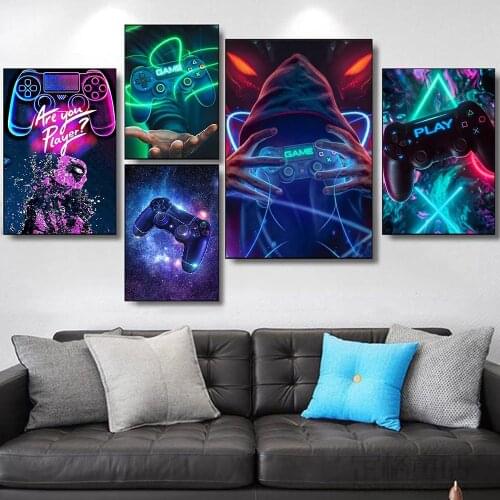 Eat Sleep Game Repeat Gaming Wall Art Poster Prints Gamer Canvas Painting For Kids Living Room Decorative Boys Playroom Pictures