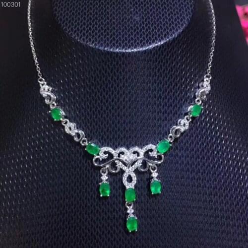 Natural green emerald Necklace natural gemstone Pendant Necklace S925 silver women Luxurious geometry Water drop gift Jewelry