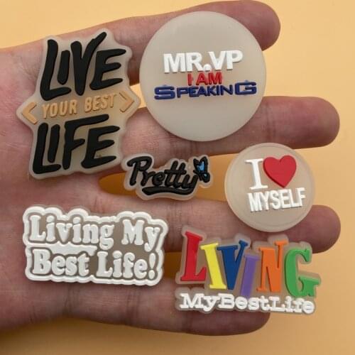 Single Sale 1Pcs Luminous Slipper Accessories Shoe Decoration Love Life English Alphabet For Croc Jibz Party Kids Gifts