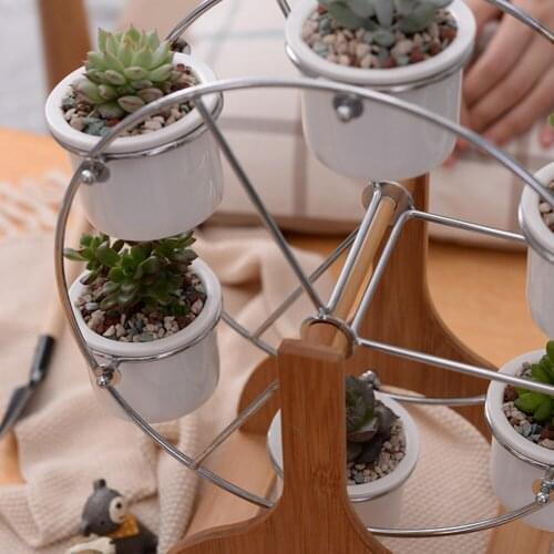 Cute Ferris Wheel Shaped Flower Pot Stands Holder with 6 Round Ceramic Succulent Plant for Home Garden Office Deskt Dropshipping