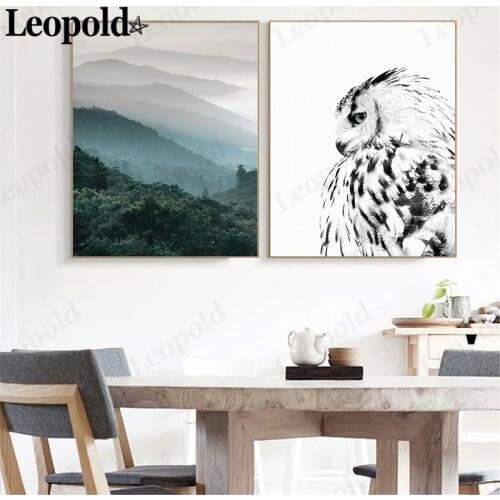 Modern Mountain Forest Canvas Poster Black and White Eagle Painting Wall Art Nordic Home Living Room Decoration Accessories