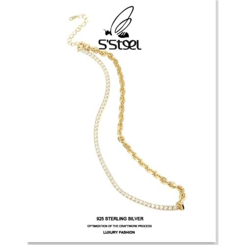 SSTEEL Zircon Necklaces 925 Sterling Silver Gift For Women Chain Luxury Fashion Necklace Cadena Plata 925 Para Mujer Jewellery