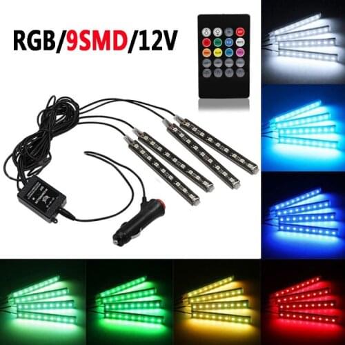 4PCS Car RGB 36 LED Strip Light Car Auto Decorative Flexible Colored LED Strip Atmosphere Lamp Kit Fog Lamp with Remote