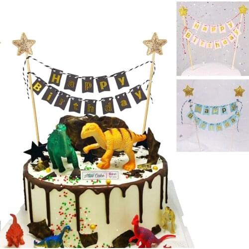 Happy Birthday Cake Topper Bunting Banner Garland Pennant Flags Party Cake Decoration for Kids Girls Boys Supplies