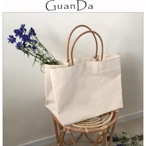 Large Capacity Simple Canvas Tote Bag For Women Fashion Eco-Friendly Lady Shopping Beach Handbags DIY Blank Bag