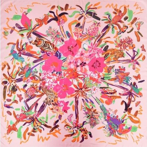 Women Joker Square Print Silk Scarf New Fashion Desigual Foulard Pashmina Vintage Twill Tiger Animal Print Scarf Wholesale