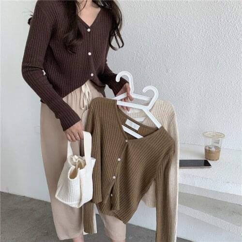 PEONFLY Cardigan Women Oversized Sweater Summer Tops 2019 Autumn V Neck Solid White Pink Knitted Sweaters For Ladies