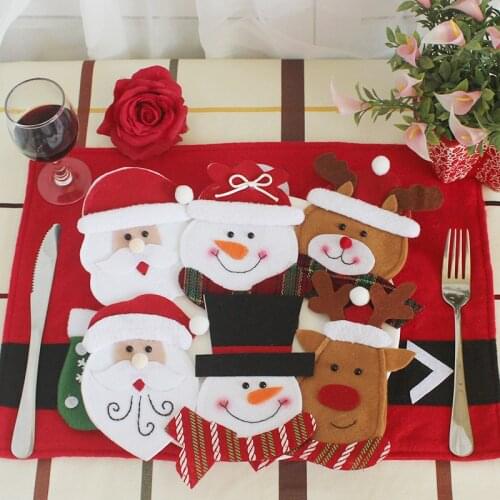 1PC Tableware Holder bag Christmas 2020 Snowman Elk Santa Claus Decorations home decoration accessories Kitchen Tableware Holder