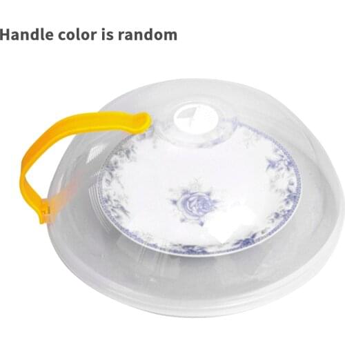 1pcs Food Cover Microwave Oven Dish Cover Plate PP Cover Transparent Food Cover Anti-splash Cap With Color Random Handle 29x10cm