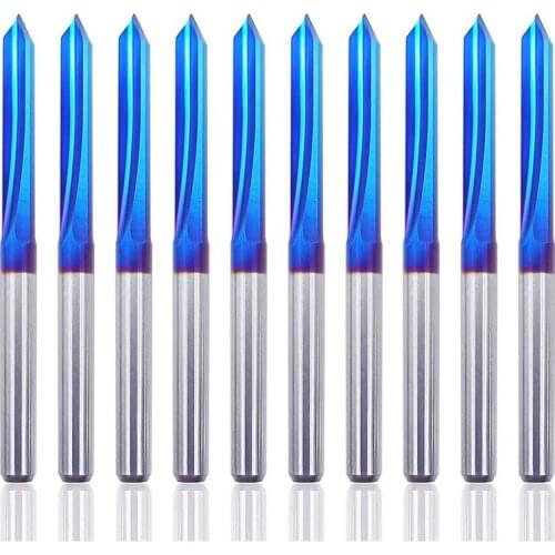 10Pcs Straight Groove 60 Degree V Bits Engraving Bits 2-Flute 1/8inch Shank 0.1mm Tip Carbide Router Bits Router Bits
