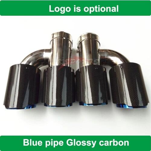 2PCS H Style Universal Dual Glossy carbon fiber exhaust tip blue steel exhaust pipe muffler tip for BM for Benz Without Logo